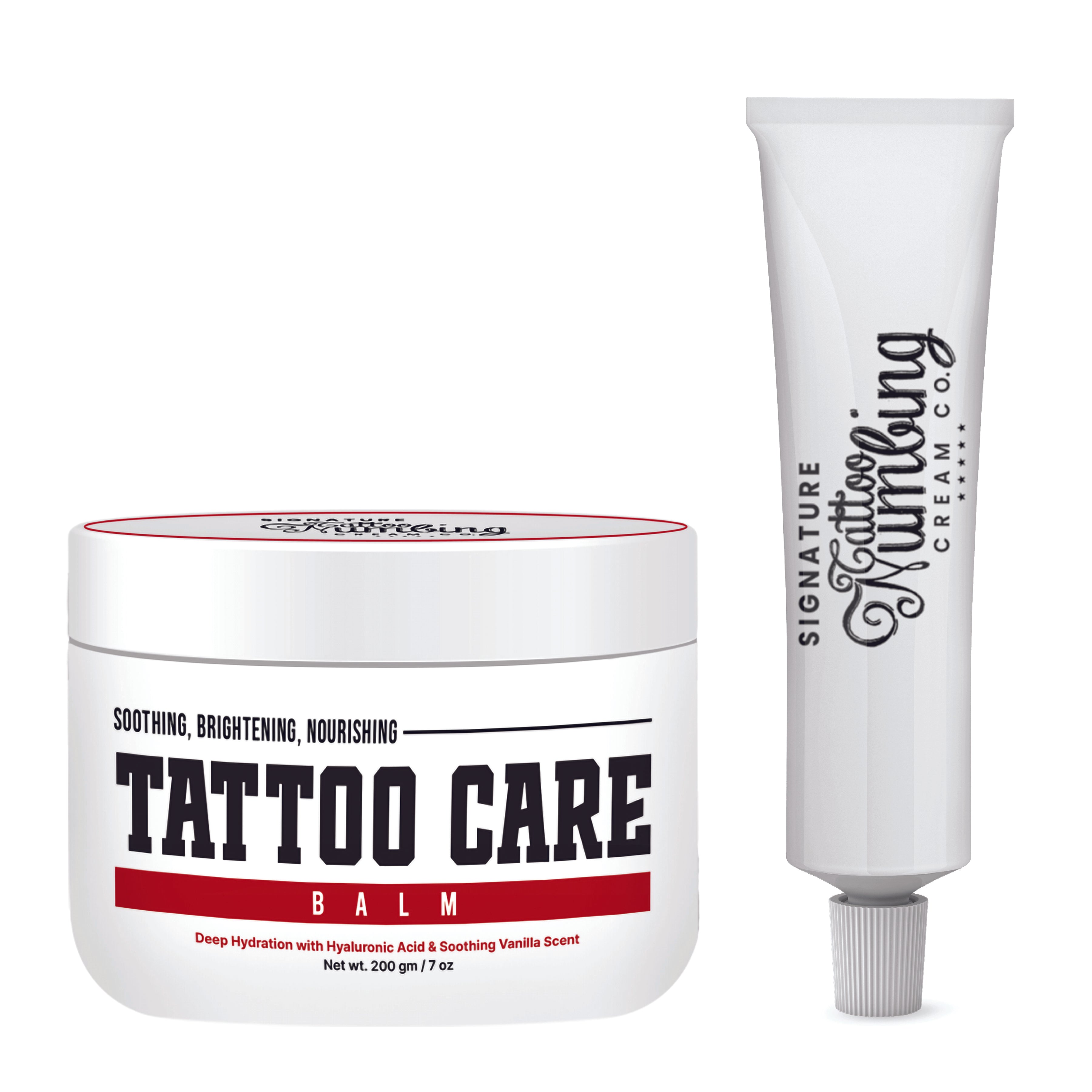Signature Tattoo Before & Aftercare Duo – Numbing Cream (10g) + Healing Balm (7oz) for Comfortable Sessions & Vibrant Ink – Natural, Skin-Soothing Formula